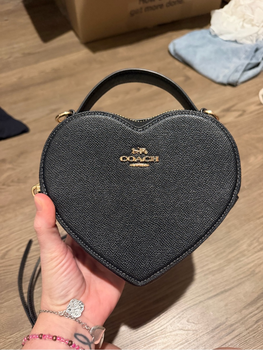 Coach Black Heart Mini Crossbody with Gold Logo